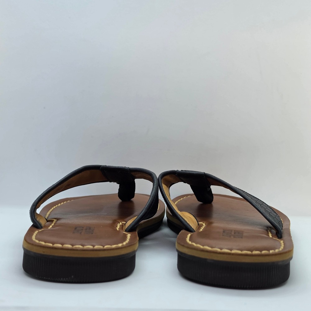 Johnston & Murphy Mens 9M Woven Leather Flip Flop Sandals Black Brown 25-3665 - Picture 3 of 9